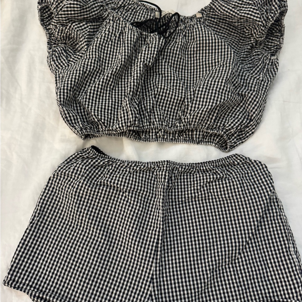 Doen Black and White Gingham Crop Top and Shorts Set